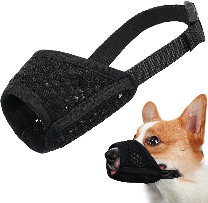 Mayerzon Dog Muzzle, Puppy Soft Mesh Muzzle for Small Medium Large Dogs Chihuahua Poodles Beagle Dachshund Corgis Labrador for Biting Chewing Grooming that Allows Panting Drinking(M, Black)