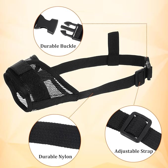 ElevateTech 3Pcs Dog Muzzle Soft Mesh Muzzle for Small Medium Large Dogs Adjustable Strap Breathable Dog Mouth Guard Anti Biting Barking Chewing Suitable Pets Walking Camping 3 Sizes (Black S M L)
