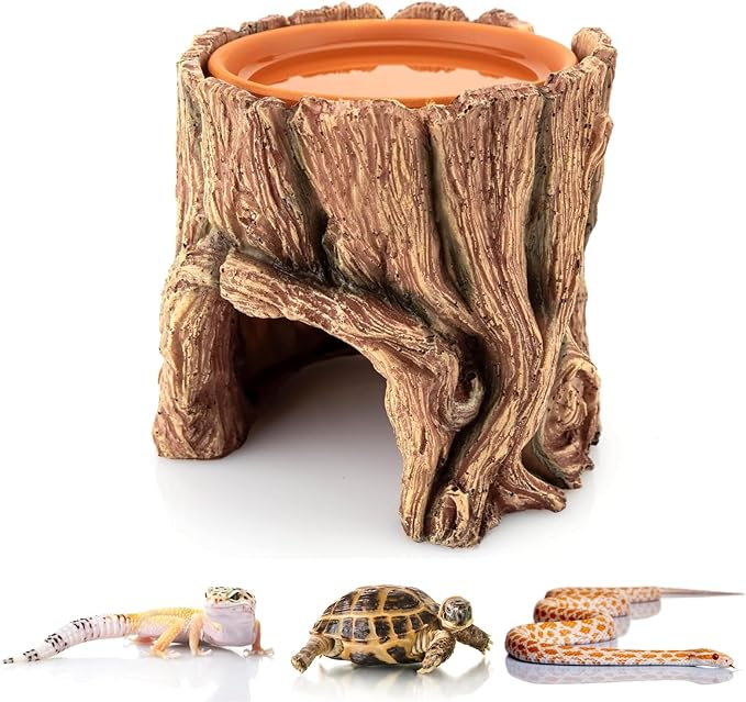 Reptile Hide Cave Hideout Habitat House Decor with Clay Water Basin Humidifying Help Shedding for Leopard Gecko Snake Ball Python Tortoise Toad Tarantula Frog