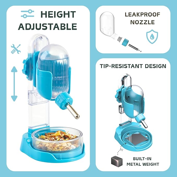 Hamster Water Bottle with Stand, 3.4 oz Water Dispenser with Food Bowl for Syrian Dwarf Hamster Mouse Rat Degu