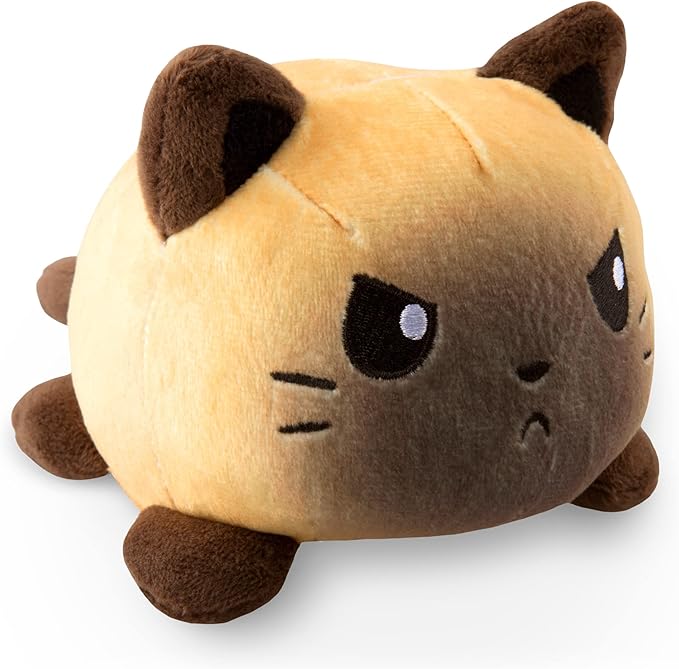 TeeTurtle Reversible Cat Plushie 4-Inch Siamese Two-Sided Flip Plush Toy with Embroidered Details - Cute Mini Collectible Plush for Kids, Teens, and Adults
