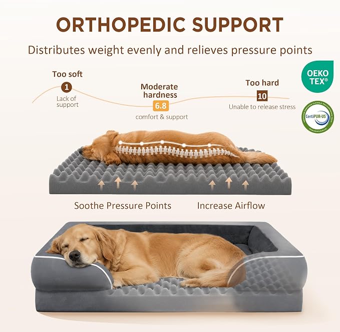 Comfort Expression Orthopedic Dog Beds for Large Sized Dog with Bolster | Waterproof Dog Couch Bed with Washable Cover & Non-Slip Bottom, Supportive Egg Crate Foam Large Pet Bed, 38x25 Inch