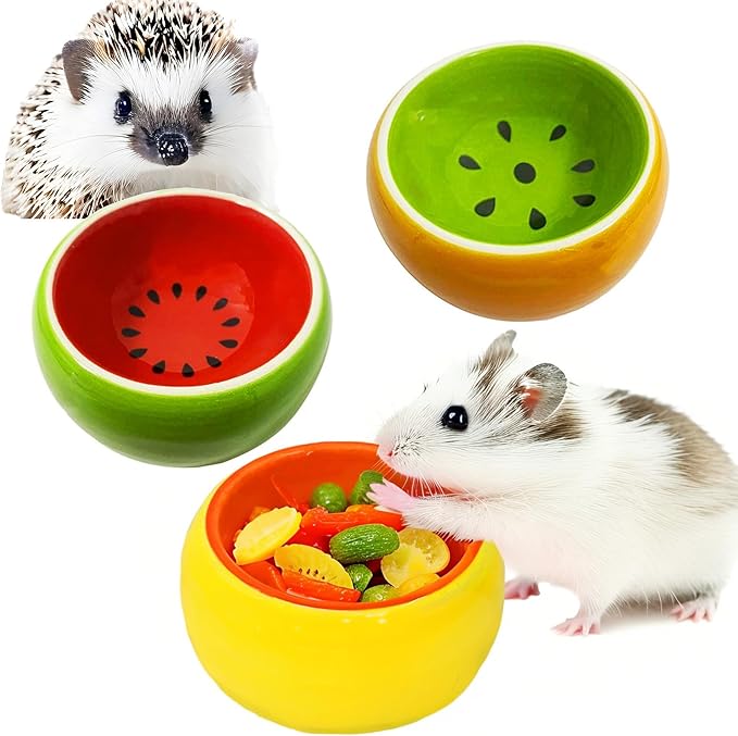 JSLZF Hamster Bowl Ceramic Rat Bowl Small Hamster Food Dish Prevent Knocking Over, Food Splashing and Chewing Feeding Dish for Gerbil Chinchilla Rat Ferret (3 PCS)