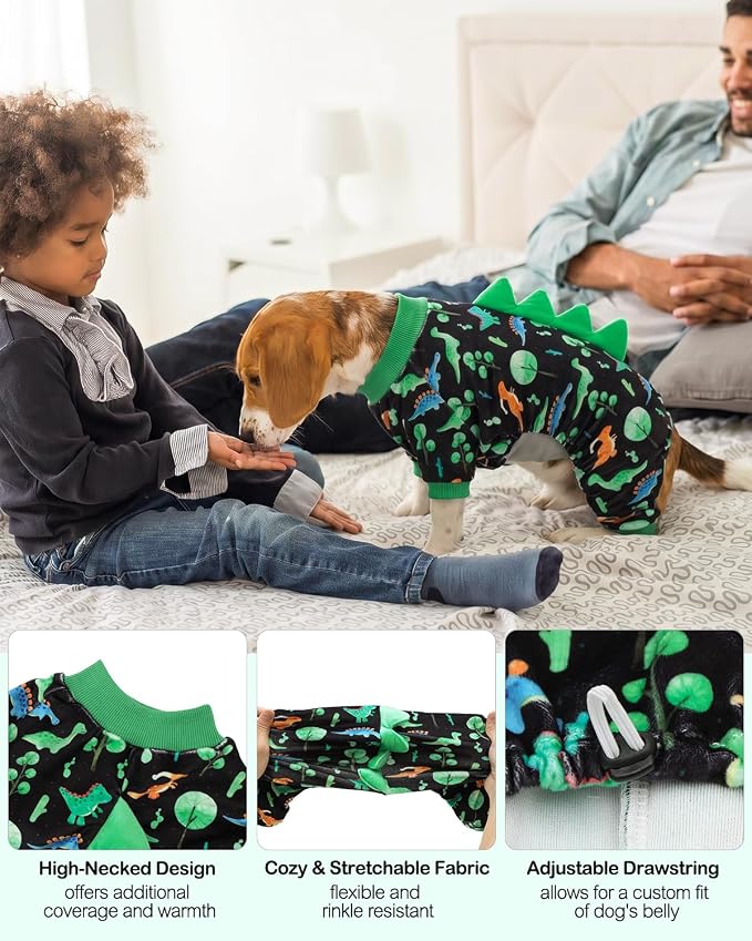 CuteBone Dinosaur Costume Dog Pajamas, Stretchy Spandex Crystal Velvet Sleepwear Coat for Small Dogs, Soft & Warm Pet Outfit Clothes for Cold Weather, Cozy Pullover Design COSP22XS