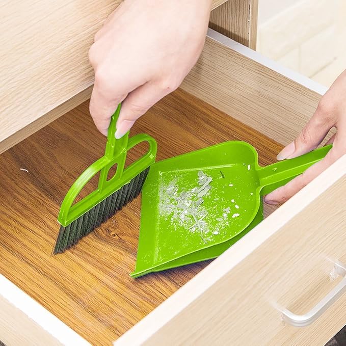 Pet Cage Broom Brush Dustpan Set - Small Cat Litter Sweeper for Pet Cage Clean and Car Keyboard Brush (Green)