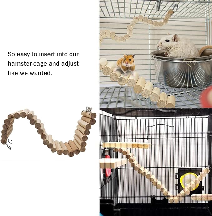 Hamiledyi Hamster Bridge 15.75x2.36in Hamster Wooden Bridge Bendy Climbing Ladder Long Suspension Bridge Chew Toys for Rat Mice Gerbil Chipmunk Sugar Glider