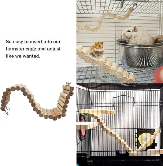 Hamiledyi Hamster Bridge 15.75x2.36in Hamster Wooden Bridge Bendy Climbing Ladder Long Suspension Bridge Chew Toys for Rat Mice Gerbil Chipmunk Sugar Glider