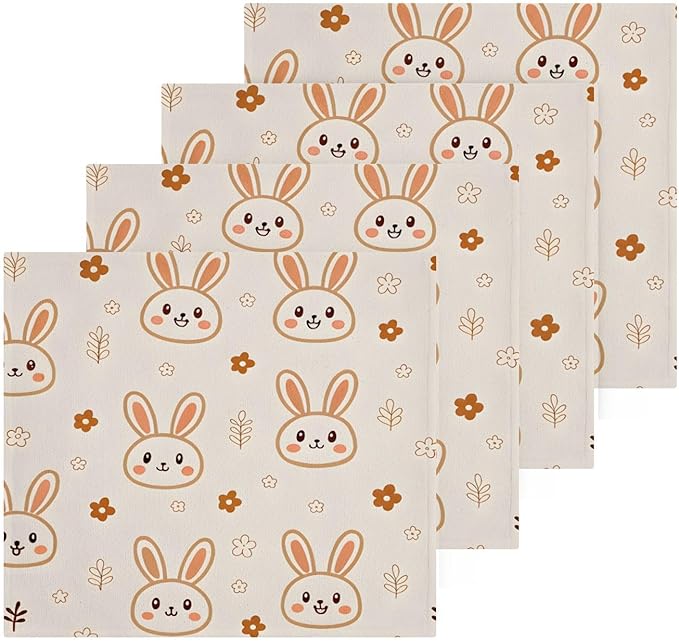 Cute Rabbits Washcloths, Highly Absorbent and Soft Cotton Face Cloths, 4 Pack Quick Dry Wash Cloths - 12 X 12 Inches