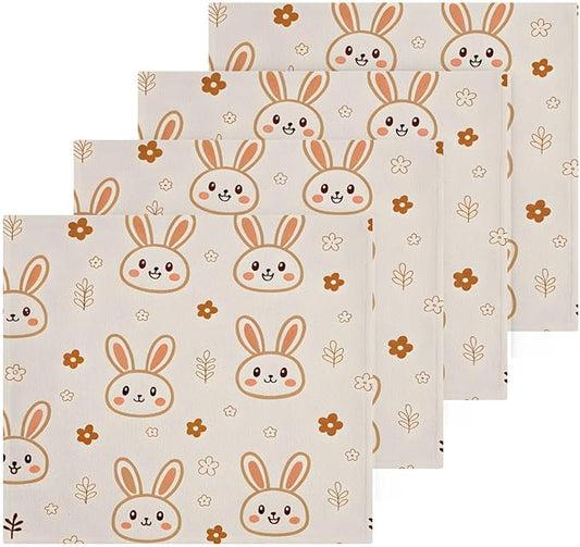 Cute Rabbits Washcloths, Highly Absorbent and Soft Cotton Face Cloths, 4 Pack Quick Dry Wash Cloths - 12 X 12 Inches
