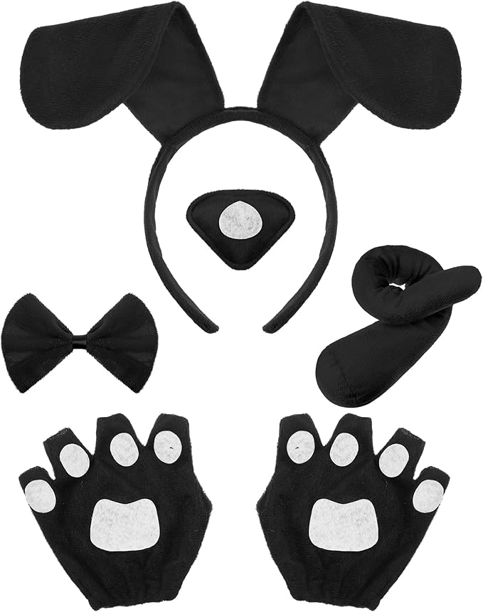 Syhood Puppy Dog Costume Set Ears Headband Bowtie Nose Tail Paw Gloves Accessories for Carnival