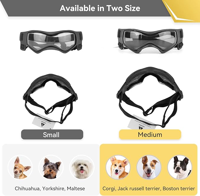 Dog Goggles Small Breed, UV Protection Dog Sunglasses for Medium Dog Outdoor Riding Driving, Medium Black