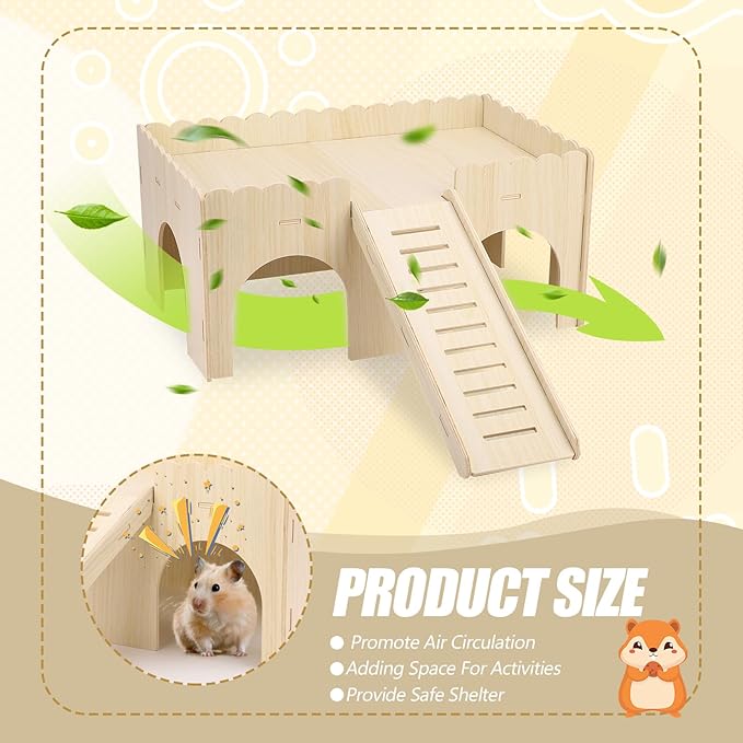Large Guinea Pig Hideout,14.96 X 9.45 X 7.09in Wooden Hamster House with Stair Stable Guinea Pig House for Squirrel Hamster Small Animal