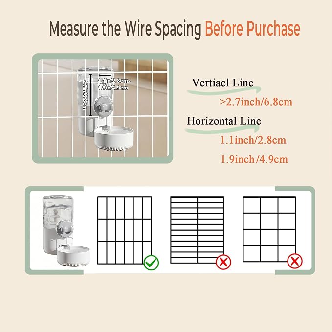 34oz Hanging Gravity Auto-Refill Water Bowl for Small Animal Cage | Visible Water Level, Keeps Floor Space Clear, Secure Cage-Mounted Placement, Detachable for Routine Cleaning