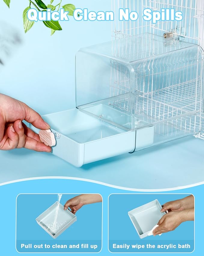 Hanging Bird Bath for Cage, 3 in 1 Multifunction Bird Bath/Bowl/House, Bird Cage Accessories Suitable for Small to Medium Birds Parakeet, African Grey, Conure, Cockatiel(6.8X6.8X6.8 inch Turquoise)