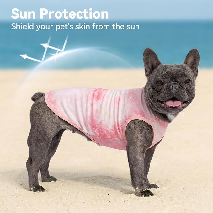 cyeollo 2pack Dog Cooling Shirt, Breathable Sleeveless Summer Clothes for Dogs, Intant Cool T Shirts for Small Dogs, Pink L