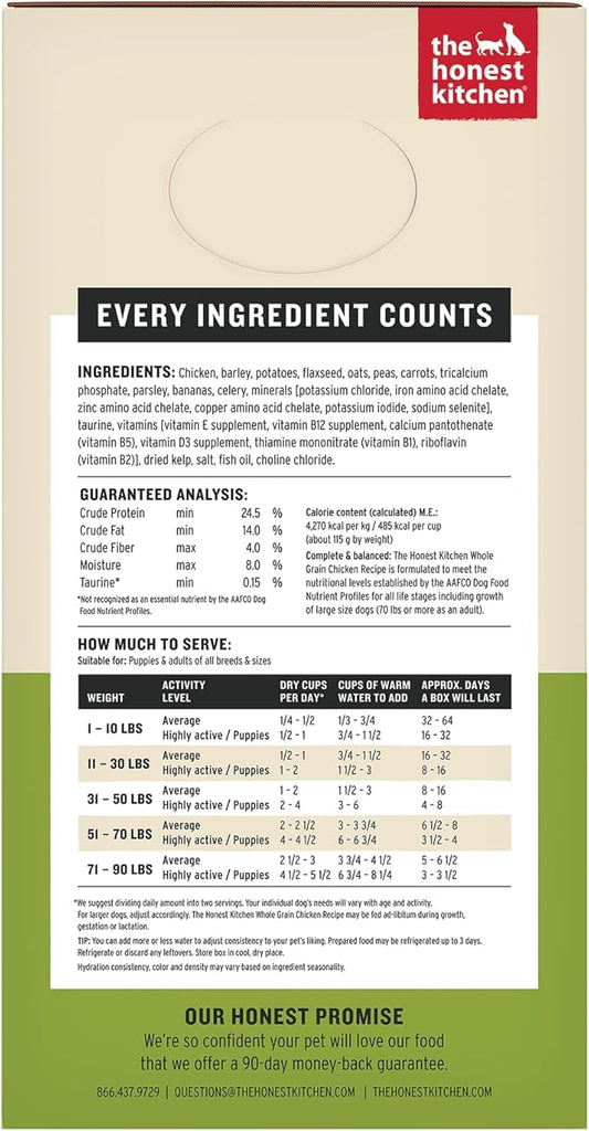 The Honest Kitchen Human Grade Wholemade™ Dehydrated Whole Grain Dog Food, Chicken 4 lb (16lbs)