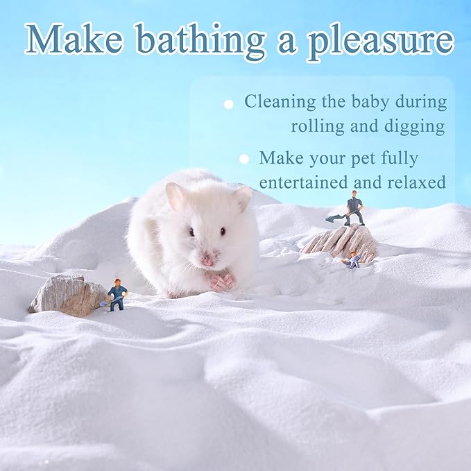Hamster Sand Bath - Whit Fine Sand Hamster Bedding Reptile Silica Sand Gerbil Hideout for Hamster Chinchillas Gerbil Small Animals Small Pets (White, 1.1 lb + S Hamster Bathtub + Scoop)