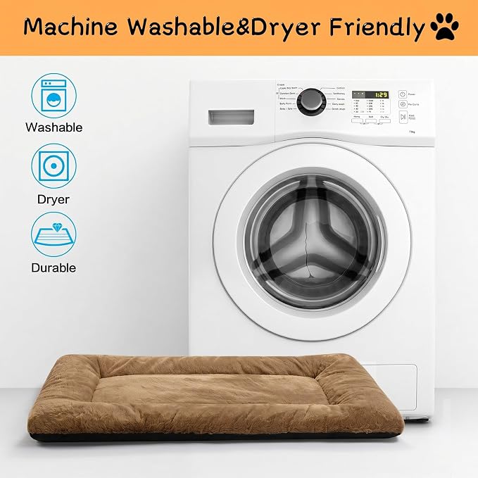 Dog Beds Crate Pad for Extral Large Dogs Fit Metal,Ultra Soft, Washable & Anti-Slip Kennel Pad for Dogs Cozy Sleeping Mat,Camel 48inch