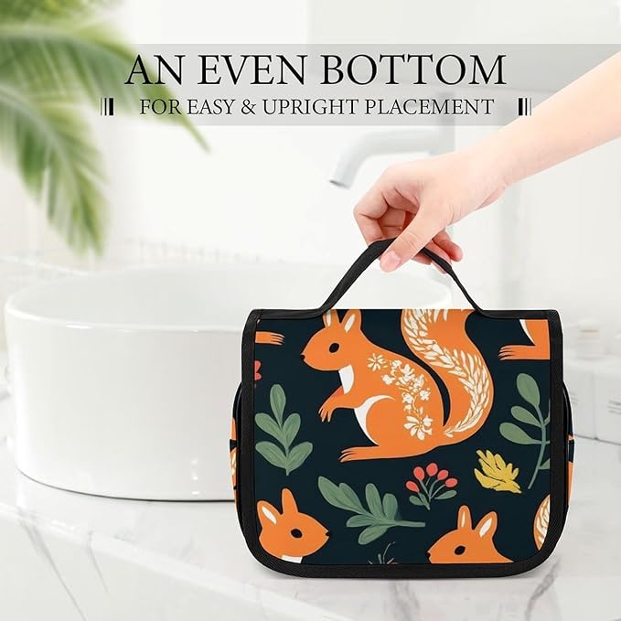Toiletry Bag Travel Bags with Hanging Hook Hanging Multifunctional Makeup Bags Floral Squirrels Portable Cosmetic Bag