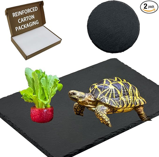 2 Pack Reptile Basking Platform 11.8 × 7.9" + 4", Reptile Slate, Basking Rock, Slate Tiles Rocks for Reptiles,Terrarium Bowls for Bearded Dragon Tortoise Turtle Ball Python Snake Lizard Gecko