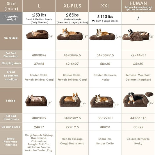 EHEYCIGA Foldable Human Dog Bed, 72"x44"x11" Orthopedic Memory Foam Human Sized Dog Bed, Waterproof Pet Bed for People, Faux Fur Pet Couch for Adult with Non-Slip Bottom, Brown