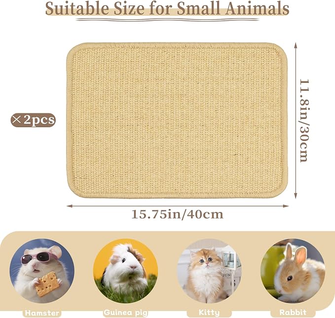 2 Pcs Rabbit Scratch Mat 16"x12" Natural Bunny Scratching Pads Claws and Teeth Care Mats Rabbit Bedding for Pet Cage Chewing Bedding Biting Sleeping Nesting