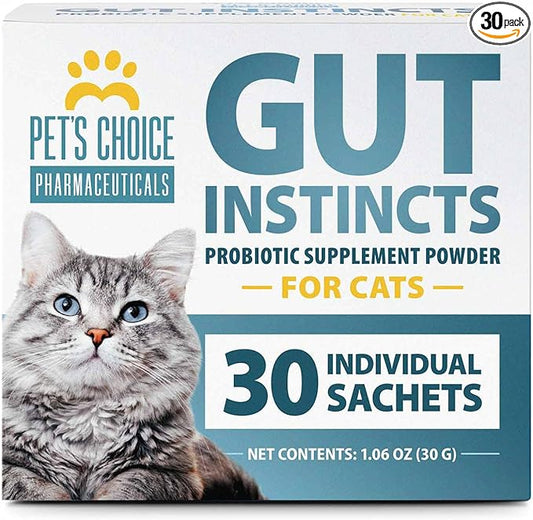 Pet's Choice Gut Instincts Probiotic Supplement Powder Packets for Cats, 30 ct, Veterinary Formulated Cat Probiotics with Vitamins for Gut Health, Digestive Balance, Diarrhea Support, Chicken Flavor