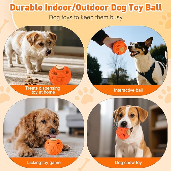Interactive Dog Frozen Treat Toys, Dog Puzzle Enrichment Ball to Keep Them Busy, Slow Food Training, Durable Rubber Chew Dispensing Toy, Freezable Fillable Ball, for Small Medium Large Dogs (Orange)