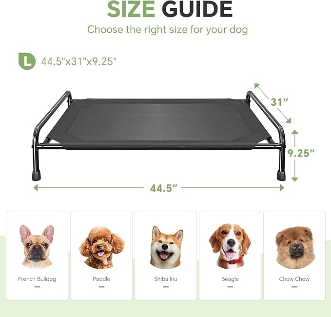 Ekisemio Cooling Breathable Elevated Dog Bed with Metal Frame for Large Dogs, Black