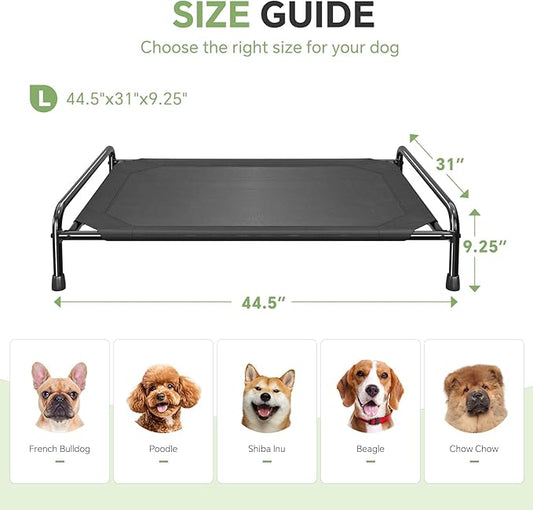 Ekisemio Cooling Breathable Elevated Dog Bed with Metal Frame for Large Dogs, Black
