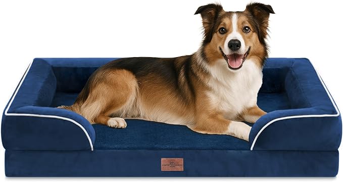 Comfort Expression Orthopedic Dog Beds for Large Sized Dog with Bolster | Waterproof Dog Couch Bed with Washable Cover & Non-Slip Bottom, Supportive Egg Crate Foam Large Pet Bed, 38x25 Inch