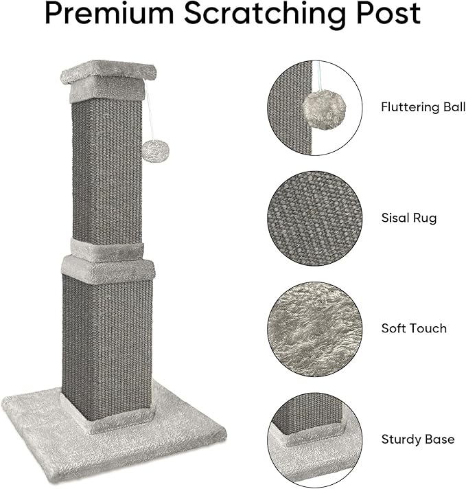 Cat Scratching Post, 32 Inch Cat Scratching Posts for Large Cats, Scratching Posts for Indoor Cats Adults, Cat Scratch Post with Nature Sisal, Full Gray