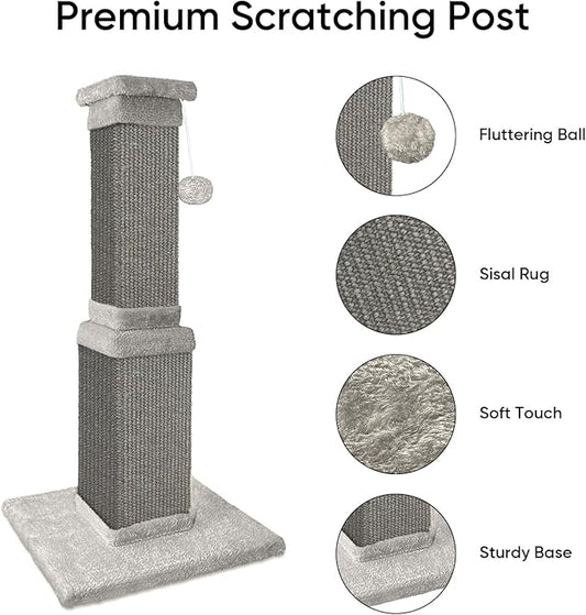 Cat Scratching Post, 32 Inch Cat Scratching Posts for Large Cats, Scratching Posts for Indoor Cats Adults, Cat Scratch Post with Nature Sisal, Full Gray