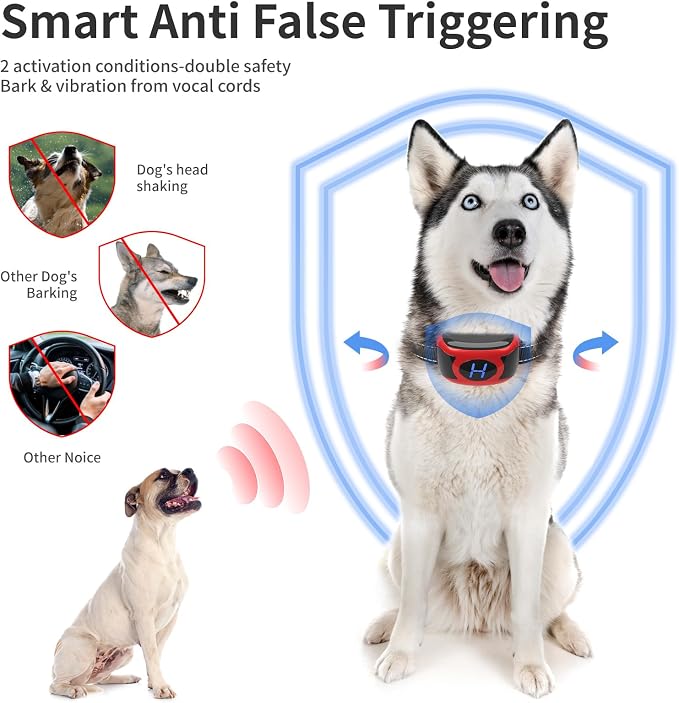 2 Pack No Shock Vibration Bark Collar for Large & Medium Dogs - Safe & Humane Dog Bark Collar with Beep & Vibration, 3 Adjustable Sensitivity Levels, 100% IPX7 Waterproof Dog Training Collar