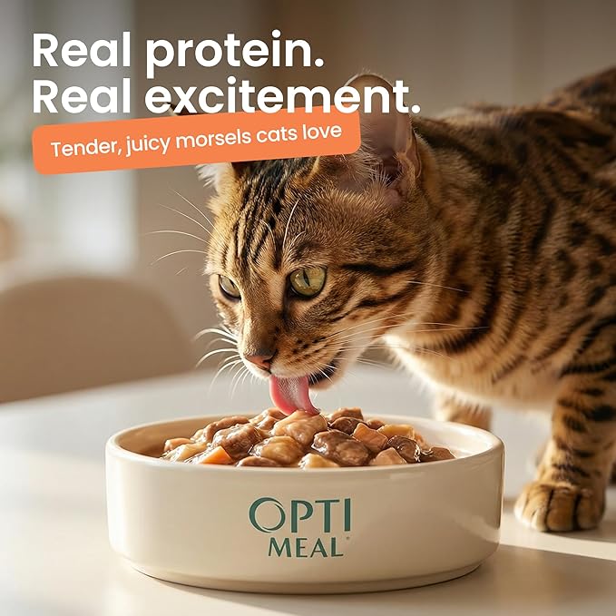 Optimeal Wet Cat Food Variety Pack - Surf & Turf Selection, Grain Free Tender Morsels, High Protein Premium Nutrition Made with Natural European Ingredients, Adult Cat Pouches 3oz (Pack of 12)