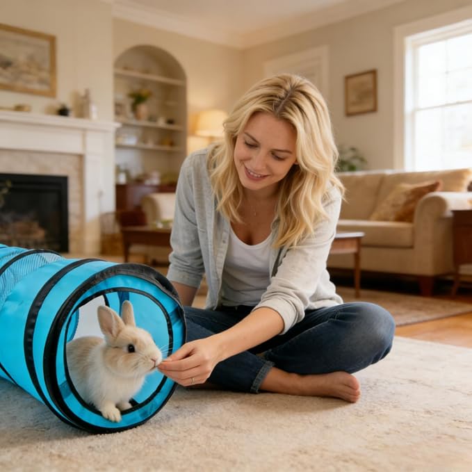 PAWISE Cat Tunnel for Indoor Cats, Collapsible Interactive Cat Toy Tube with Peek Hole, Foldable Pet Play Tunnel for Kittens Rabbits Small Animals, 10.5x34.5 Inches