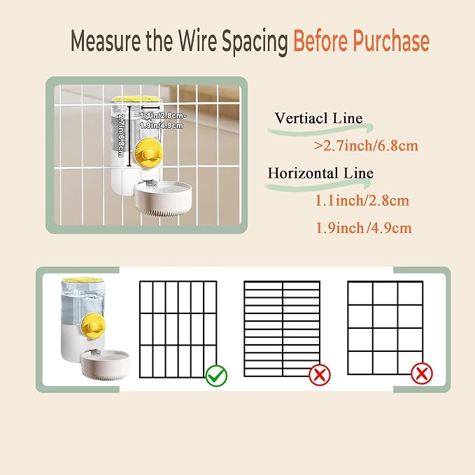 34oz Hanging Gravity Auto-Refill Water Bowl for Small Animal Cage | Visible Water Level, Keeps Floor Space Clear, Secure Cage-Mounted Placement, Detachable for Routine Cleaning