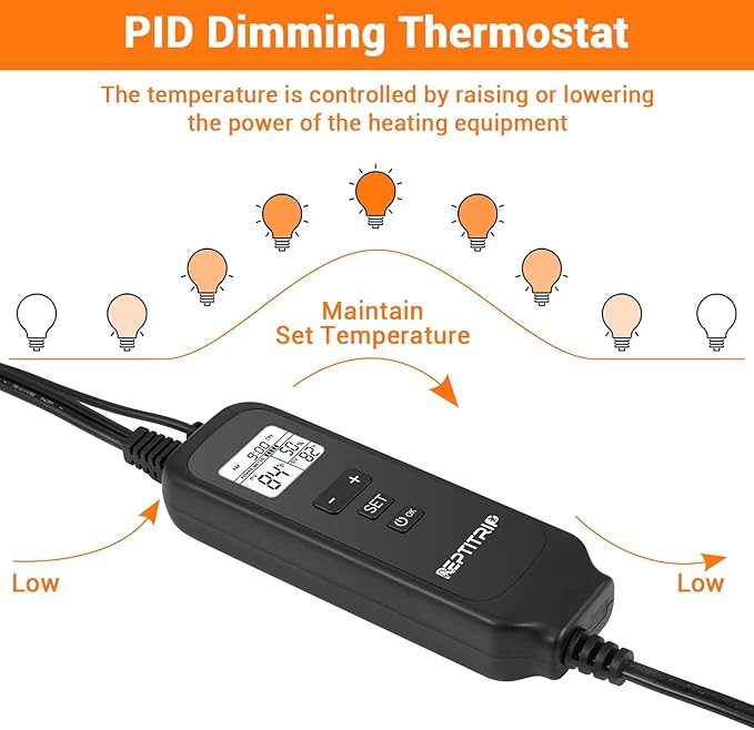 5.5" Reptile Heat Lamp Fixture with PID Dimming Thermostat, Independent Day Night Temperature Control, MAX 100W (Bulb Not Included)