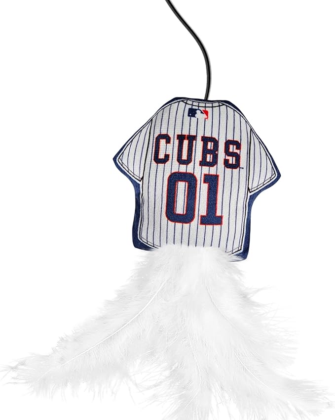 MLB Chicago Cubs Team Jersey Wand with CAT NIP, Cat Toy Jersey Shaped Plush Teaser Toy for Cats & Kittens - Interactive Pet Toy for Play & Exercise