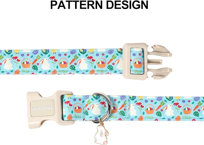 Lionet Paws Easter Dog Collar- Cute White Easter Bunny Blue Dog Collars with Plastic Buckle, Medium Dogsg Collars with Osterhase Pendant