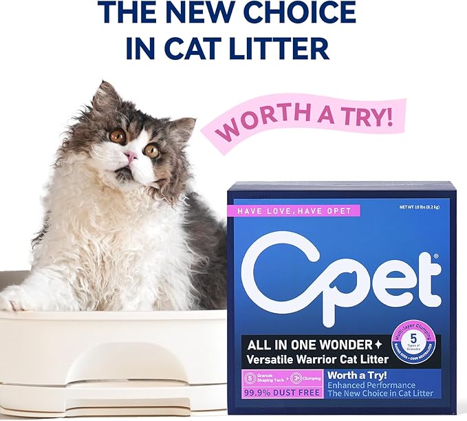 OPET Mixed Tofu Bentonite Multi-Cat Litter,Strong Fast Clumping Kitty Litter,99.9% Dust Free & Low Tracking,High Absorbent & Odor Control,Natural Pet Litter (18lb, Lavender)