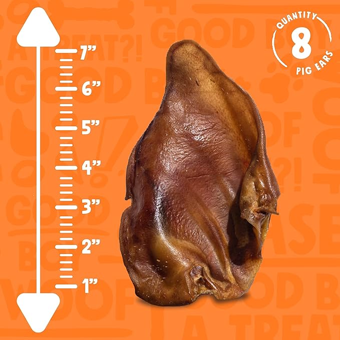 Pig Ears for Dogs (08 Pack) - All Natural Single Ingredient Whole Pigs Ears - High Protein, Easily Digestible Dog Chews – Rawhide Alternative for Small & Large Dogs