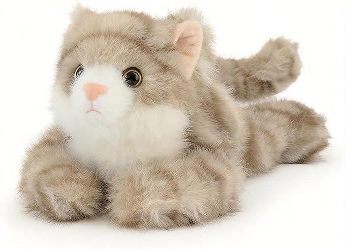 Cute Grey Cat Stuffed Animal Plush Toy - Weighted & Soft, Cute Small Plushie Gift for Kids, Girls, Boys, Adults. 8 inches