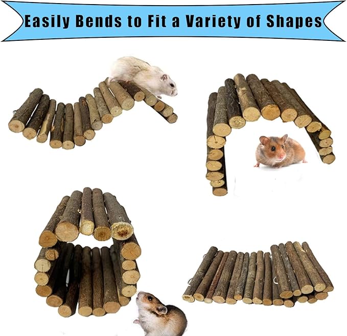Hamster Bridge Rat Ladder Wooden Bridge Toy for Small Animals Cage Wood Ladder Natural Hideout for Guinea Pig Chinchilla Ferret Reptile (Pack of 4) (4ladder)