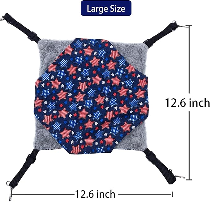 Straps are Adjustable Sugar Glider Pouch Hammock Bed Bedding, Sugar Glider Cage Accessories Toys for Rat, 3-Layer Hammock Make Pet Cages More Three-Dimensional （Blue Star）