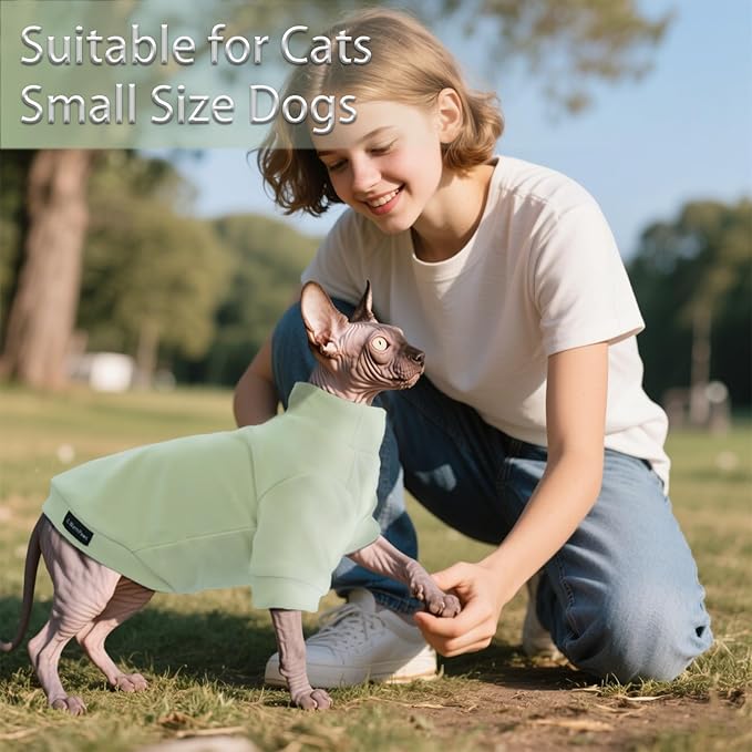 Fleece Sphynx Cat Clothes Soft Hairless Cat Clothes Pullover Cat Sweater for Chihuahua All Season Light and Warm Kitten Cloth for Cats Only Puppy Clothes Small Dog Sweater (Pale Green, XX-Large)