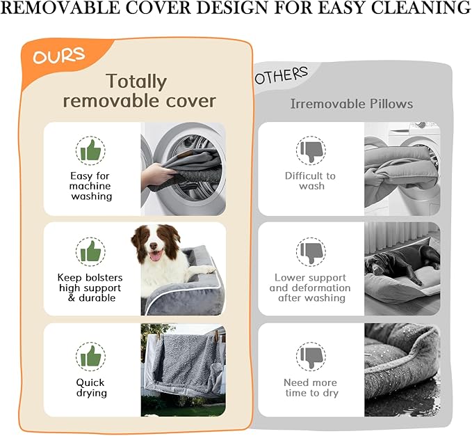 Comfort Expression Orthopedic Dog Bed for Extra Large Dogs 53x42 Inch, Waterproof Egg Crate Foam XXL Pet Bed with Removable Bolsters, Dog Couch with Washable Cover & Non-Slip Bottom, Spicy Mustard