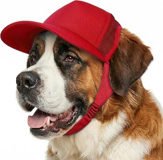 Tuff Pupper Dog Baseball Cap | UV Protection Dog Sun Hat | Breathable Lightweight Design | Secure Adjustable Chin Strap | Quick-Dry Fabric | Reinforced Brim | Small Medium Large Dogs (Red, XXL)