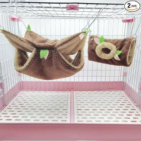 EAEDMY Ferret Rat Hammock Tunnel Toys Cage Accessories, Guinea Pig Hideout, Warm Bed for Rat Ferret Guinea Pig Sleep Hide and Play (2.Hammock&Hole Tunnel)