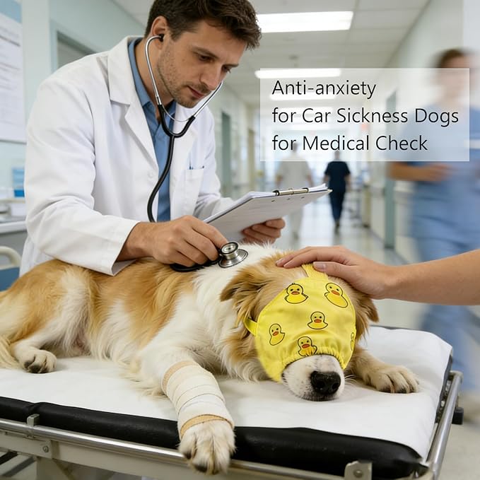 NACOCO Dog Calming Cap Eye Mask Ducks Nylon Shading Pet Anxiety Mask Muzzle for Grooming Anti Car Sickness (Yellow, M)